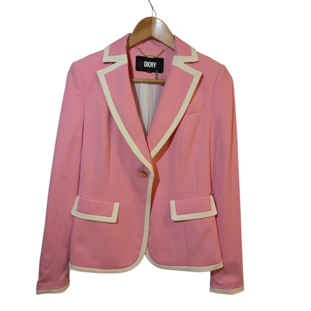 DKNY Pink Women's Blazer with Cream Accents - Picture 2 of 9